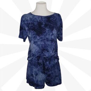 Shein Blue Tie Dye Casual Shirt And Shorts Set Size S Scoop Neck Short Sleeve